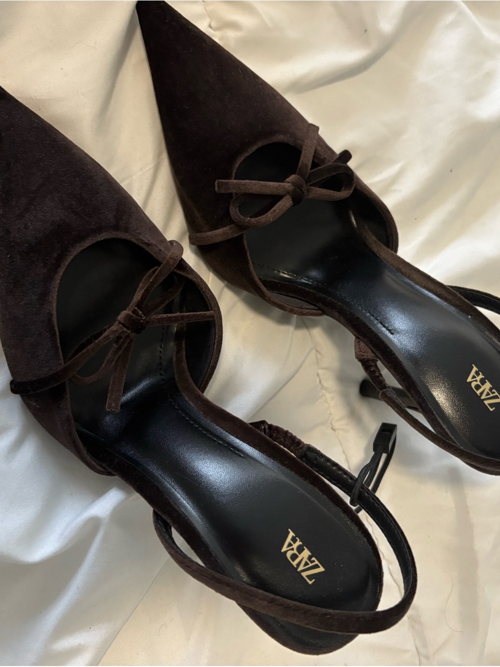 Zara Women’s Brown Velvet Pointed-Toe Slingback Pumps